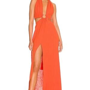 NWT Just Bee Queen Gauze Halter Sara Maxi Dress Orange XL